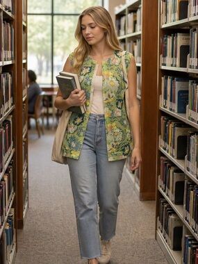 Anthropologie Sweater GREGORY Vest WASABI Tunic Cardigan Cotton Floral